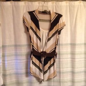 White tank front sewn w/multi color cardigan, belt